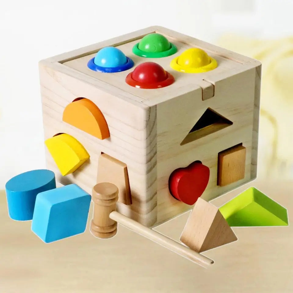 Wooden Intelligence Shapes Sorting Box With Hammer Pounding