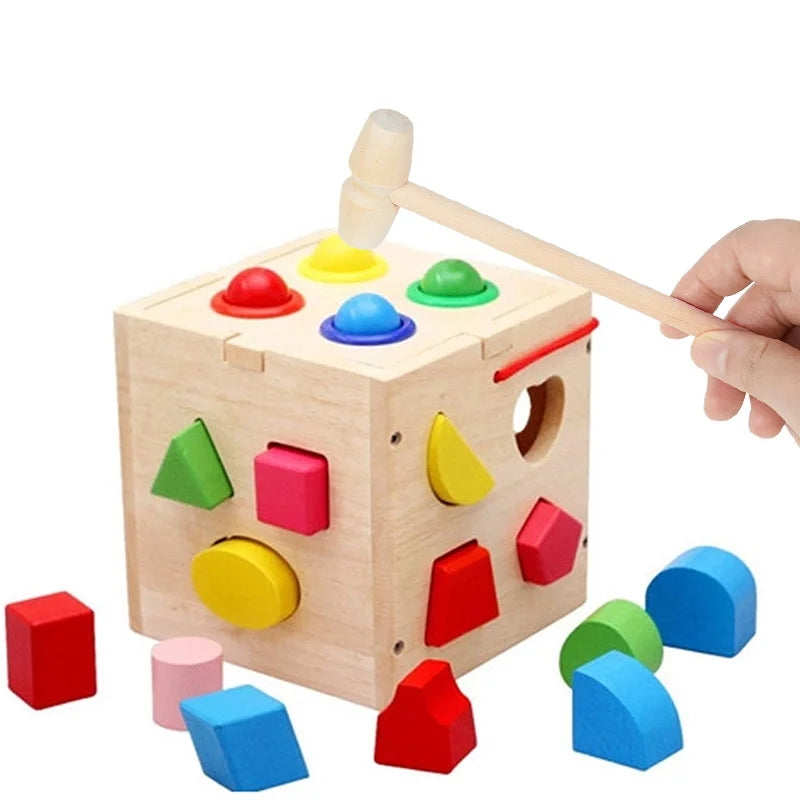 Wooden Intelligence Shapes Sorting Box With Hammer Pounding