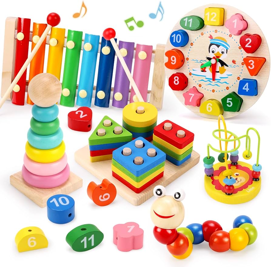 Wooden Montessori 6-in-1 Play & Learn Bundle for Growing Minds – MGT Toys