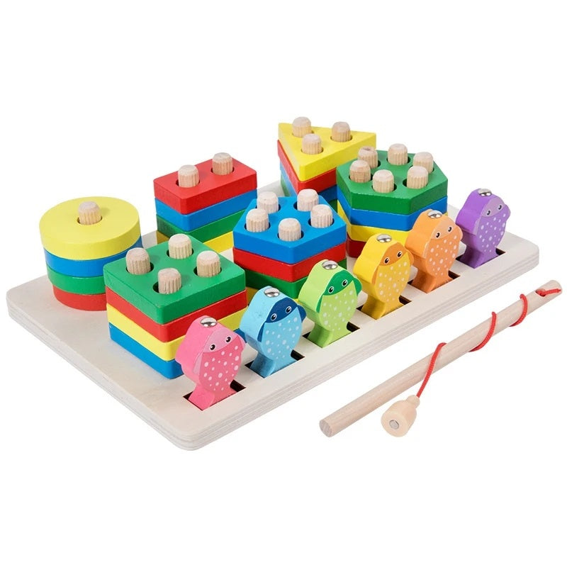 Wooden Montessori 6 Shapes Sorter With Fishing Game