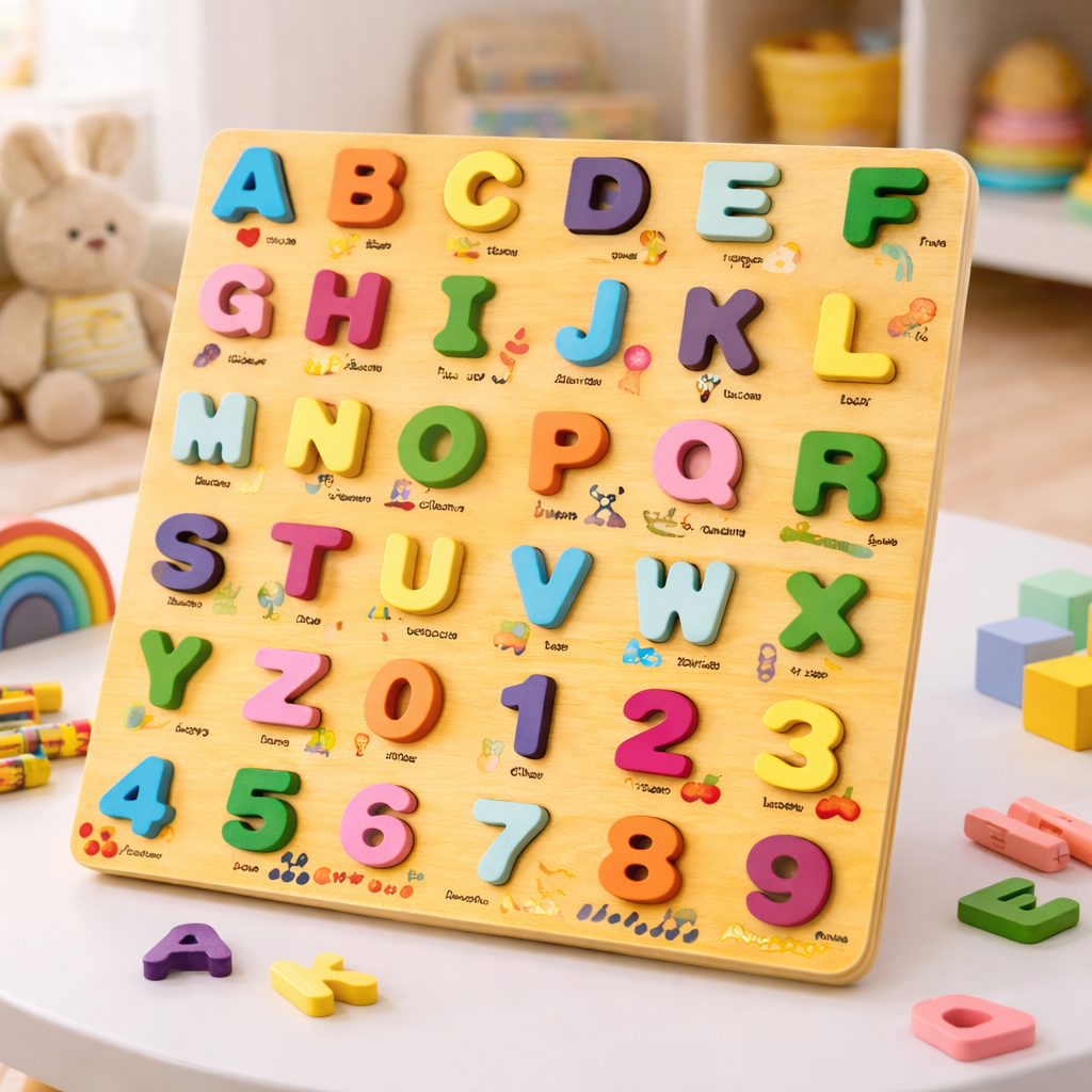 Wooden 3D Alphabets & Numbers Jumbo Sorting Board – MGT Toys