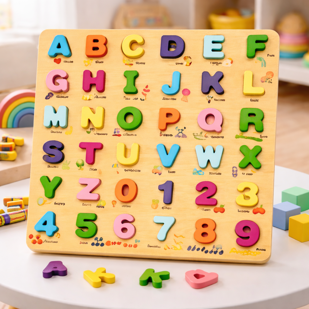 Wooden 3D Alphabets & Numbers Jumbo Sorting Board – MGT Toys
