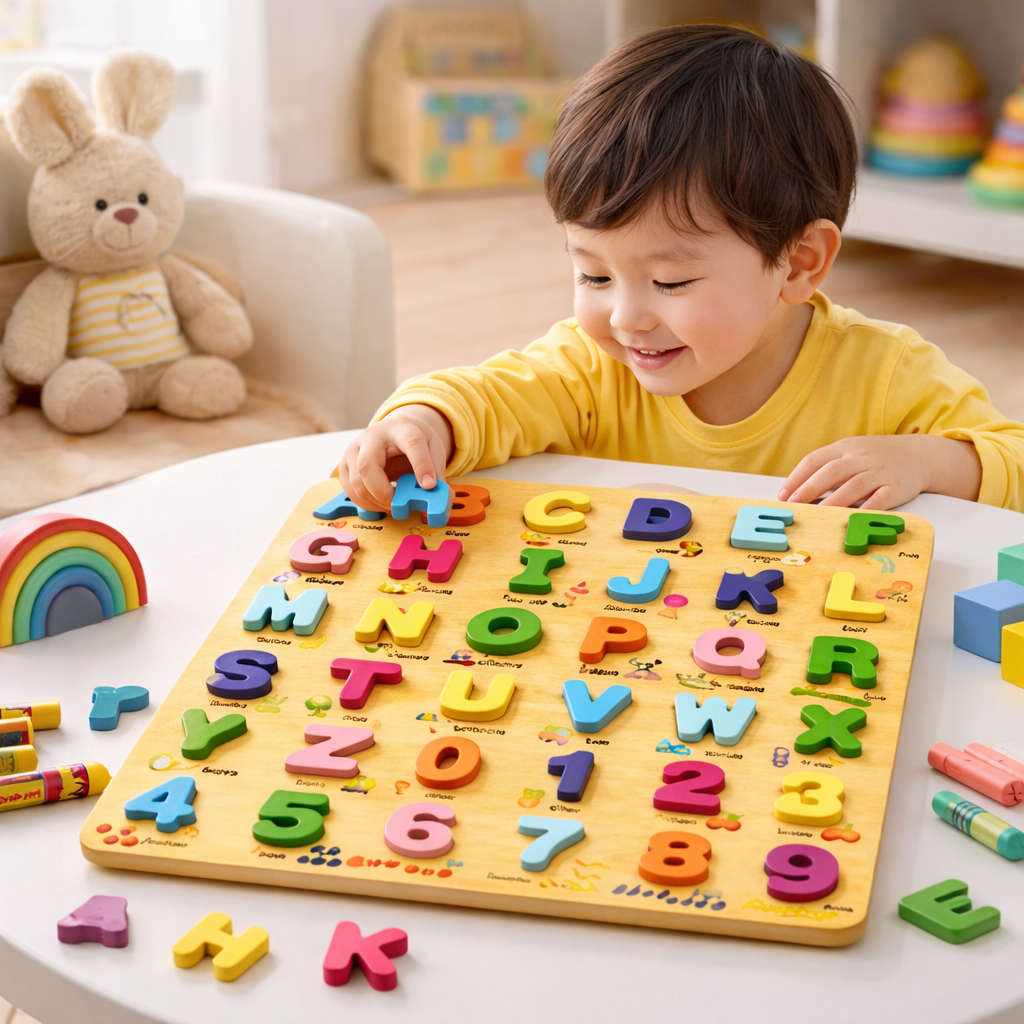 Wooden 3D Alphabets & Numbers Jumbo Sorting Board – MGT Toys