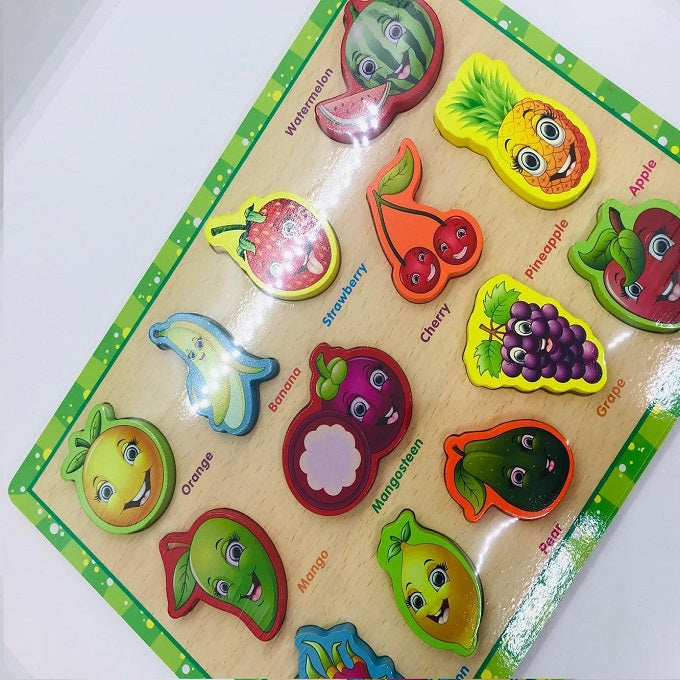 Wooden 3D Fruits Puzzle Sorting Educational Board – MGT Toys