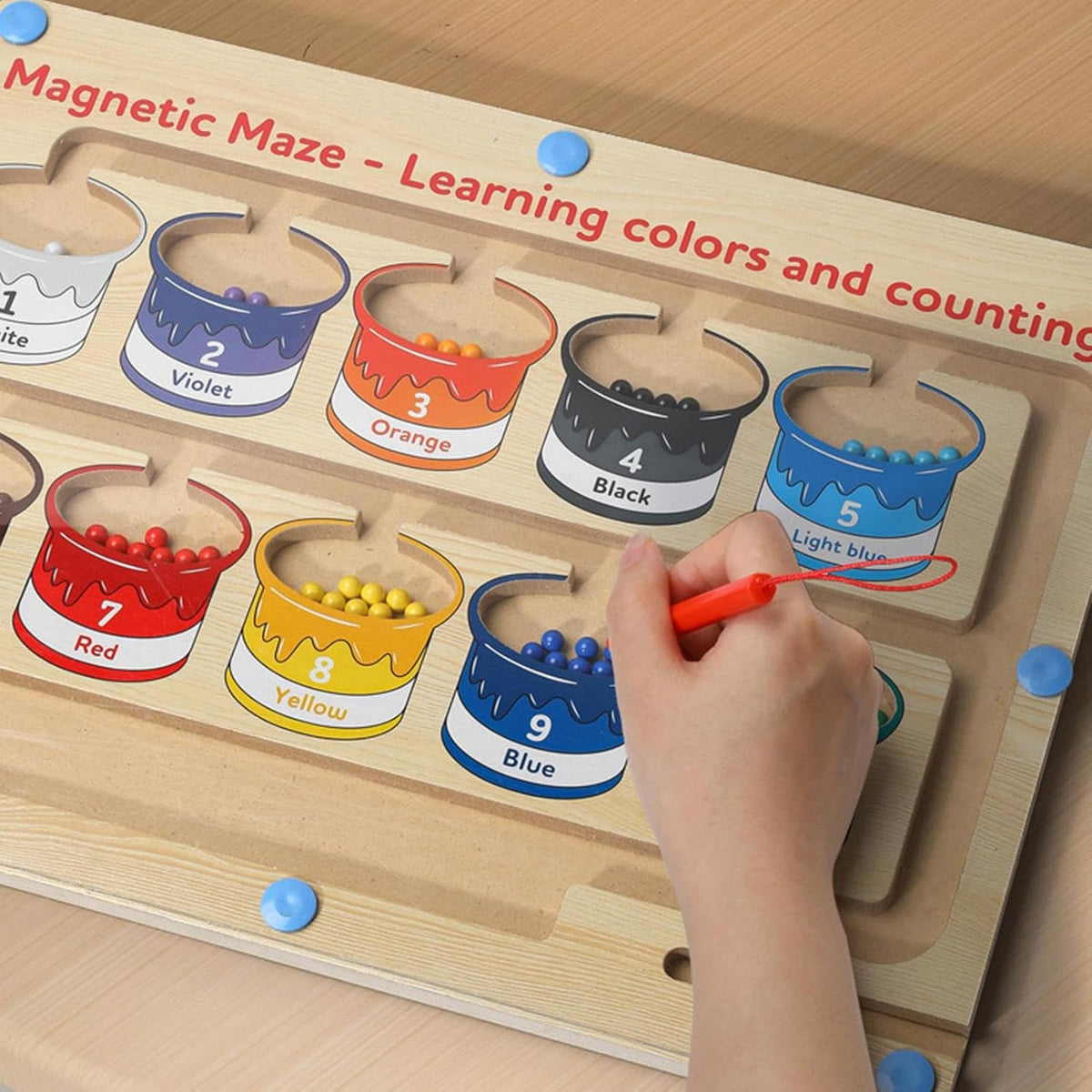 Wooden Magnetic Colors & Numbers Beans Sorting Activity Maze Board ...
