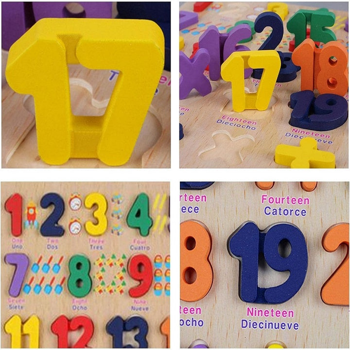 Wooden 3d Colorful Numbers Square Sorting Board