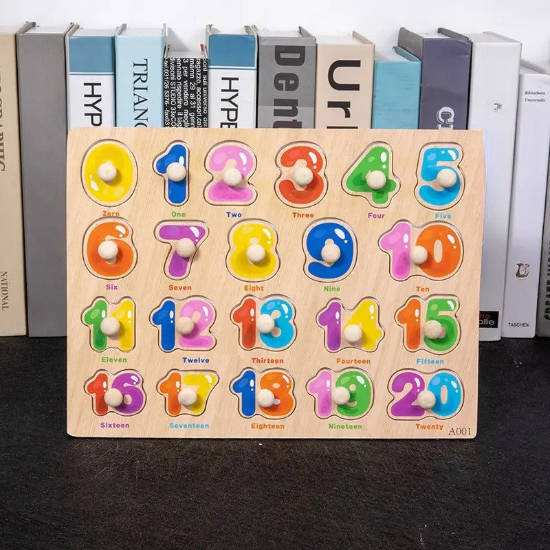 Wooden 0-20 Numbers Peg Puzzle Knob Board