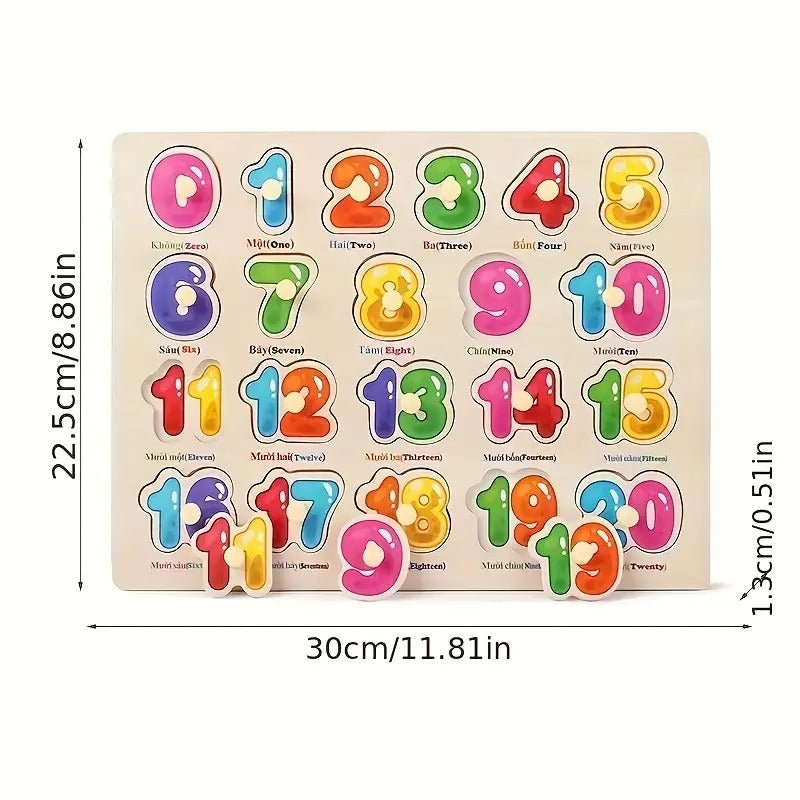 Wooden 0-20 Numbers Peg Puzzle Knob Board