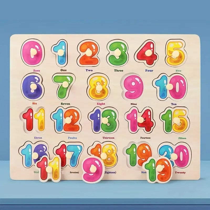 Wooden 0-20 Numbers Peg Puzzle Knob Board