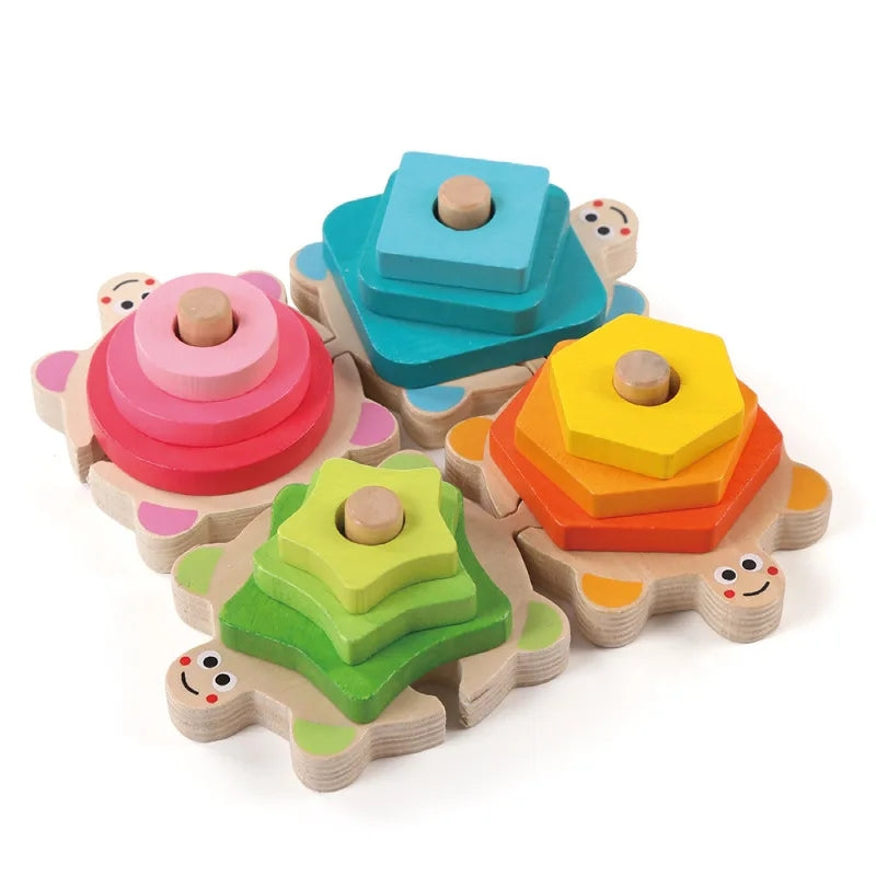 Wooden Turtle Pillar Geometric Shapes Sorting Montessori Set