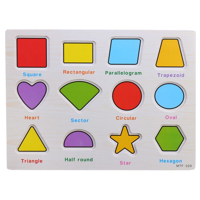 Wooden 12 Shapes Puzzle Knob Board-W