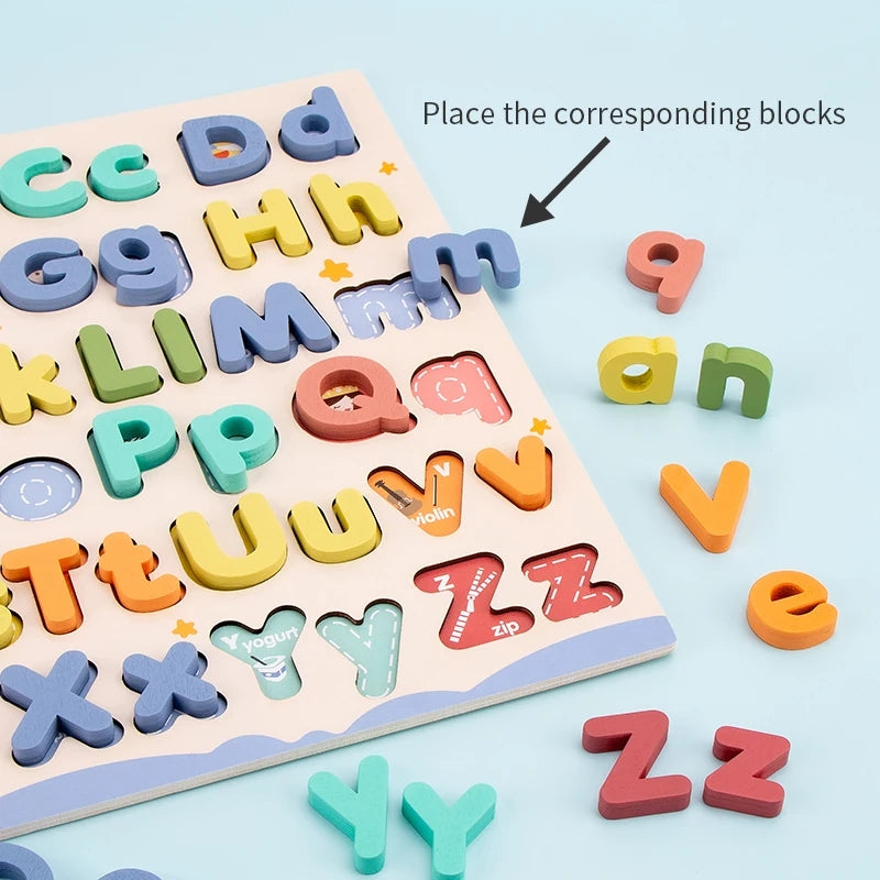 Wooden 3D Multicolor Alphabets Set Sorting Board