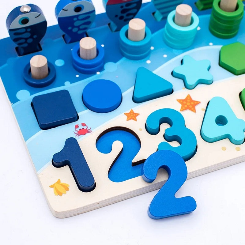 Wooden Logarithm 6in1 Sorting Activity Montessori Board