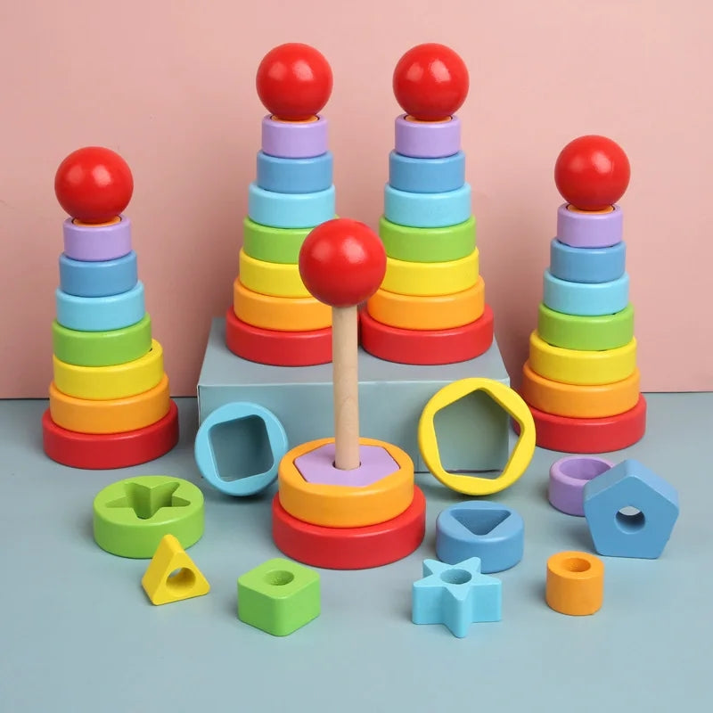 Wooden Montessori Cognitive Shape Matching Stacking Tower