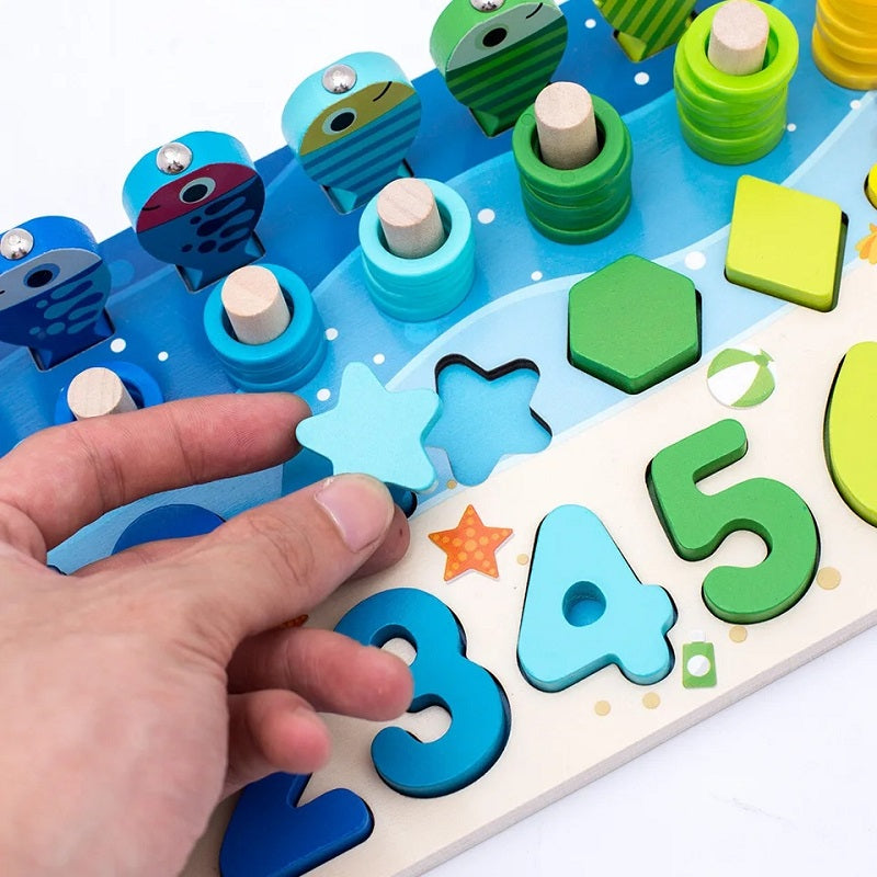 Wooden Logarithm 6in1 Sorting Activity Montessori Board