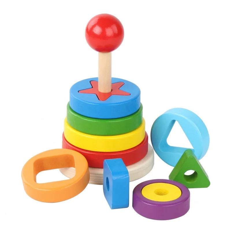 Wooden Montessori Cognitive Shape Matching Stacking Tower