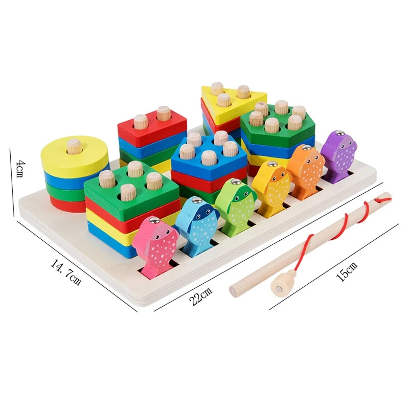 Wooden Montessori 6 Shapes Sorter With Fishing Game