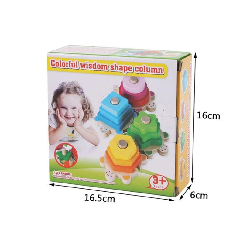 Wooden Turtle Pillar Geometric Shapes Sorting Montessori Set