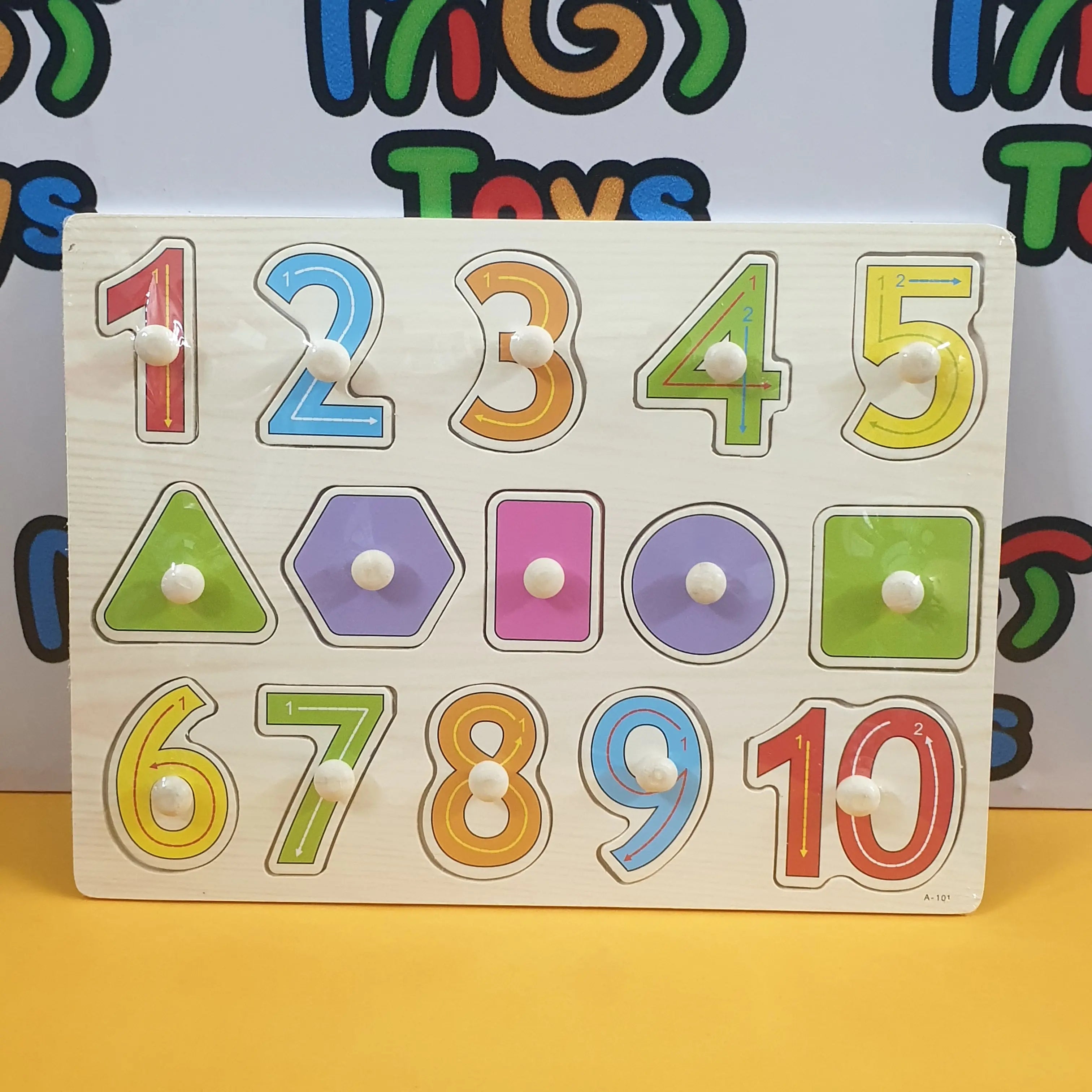 Wooden Numbers & Shapes Peg Puzzle Knob Board