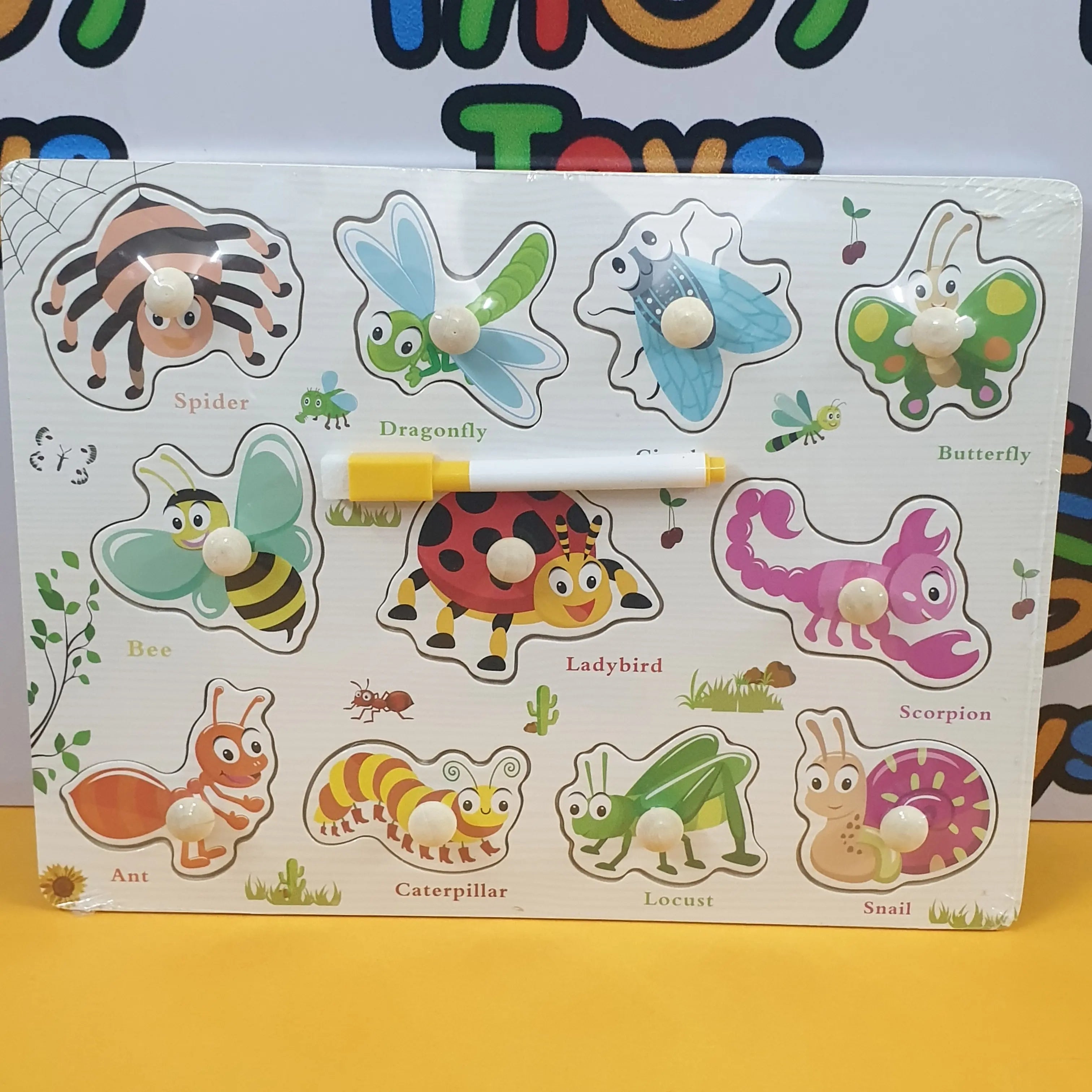 Wooden Insects Drawing & Sorting Knob Board