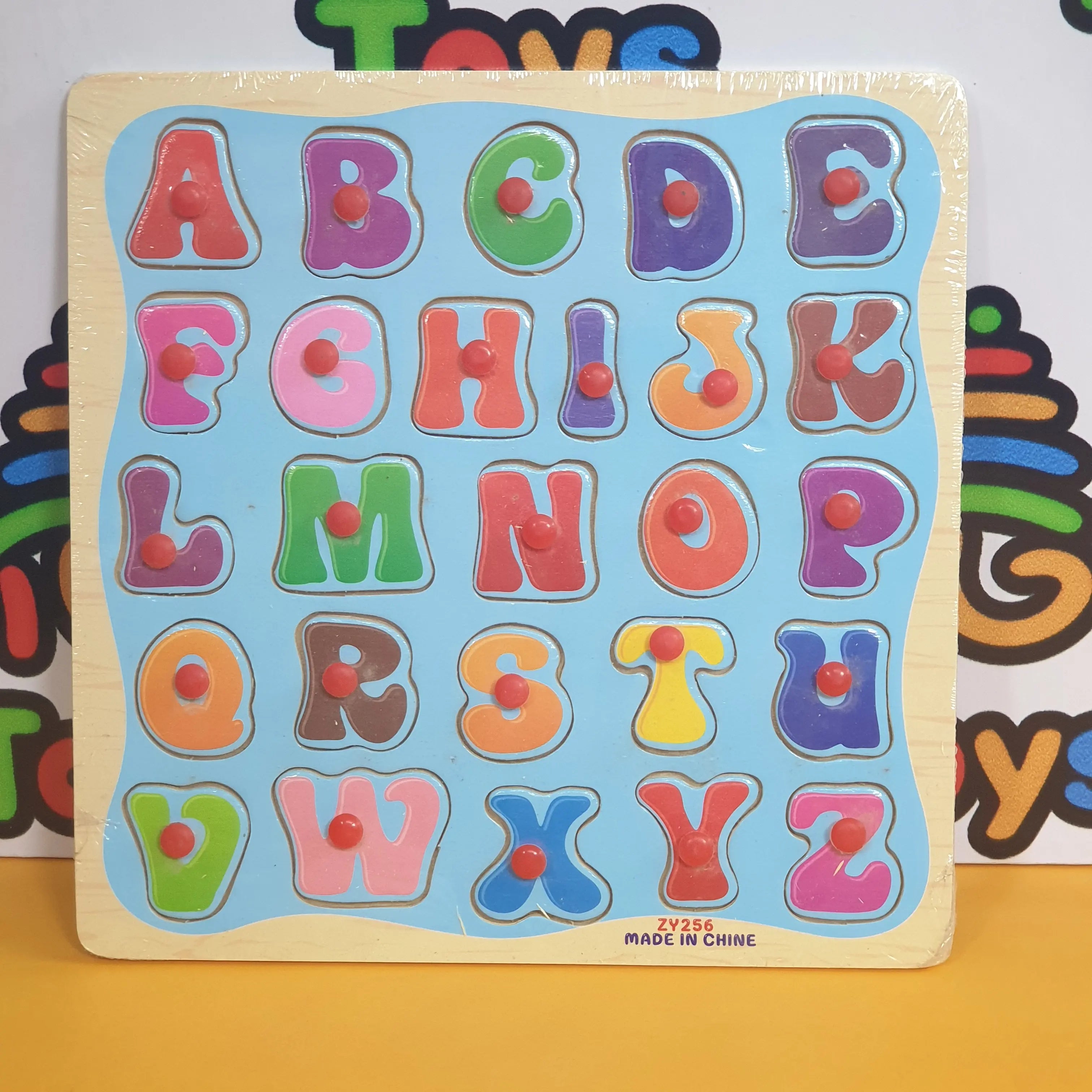 Wooden Square Capital Alphabets Peg Puzzle Pin Board