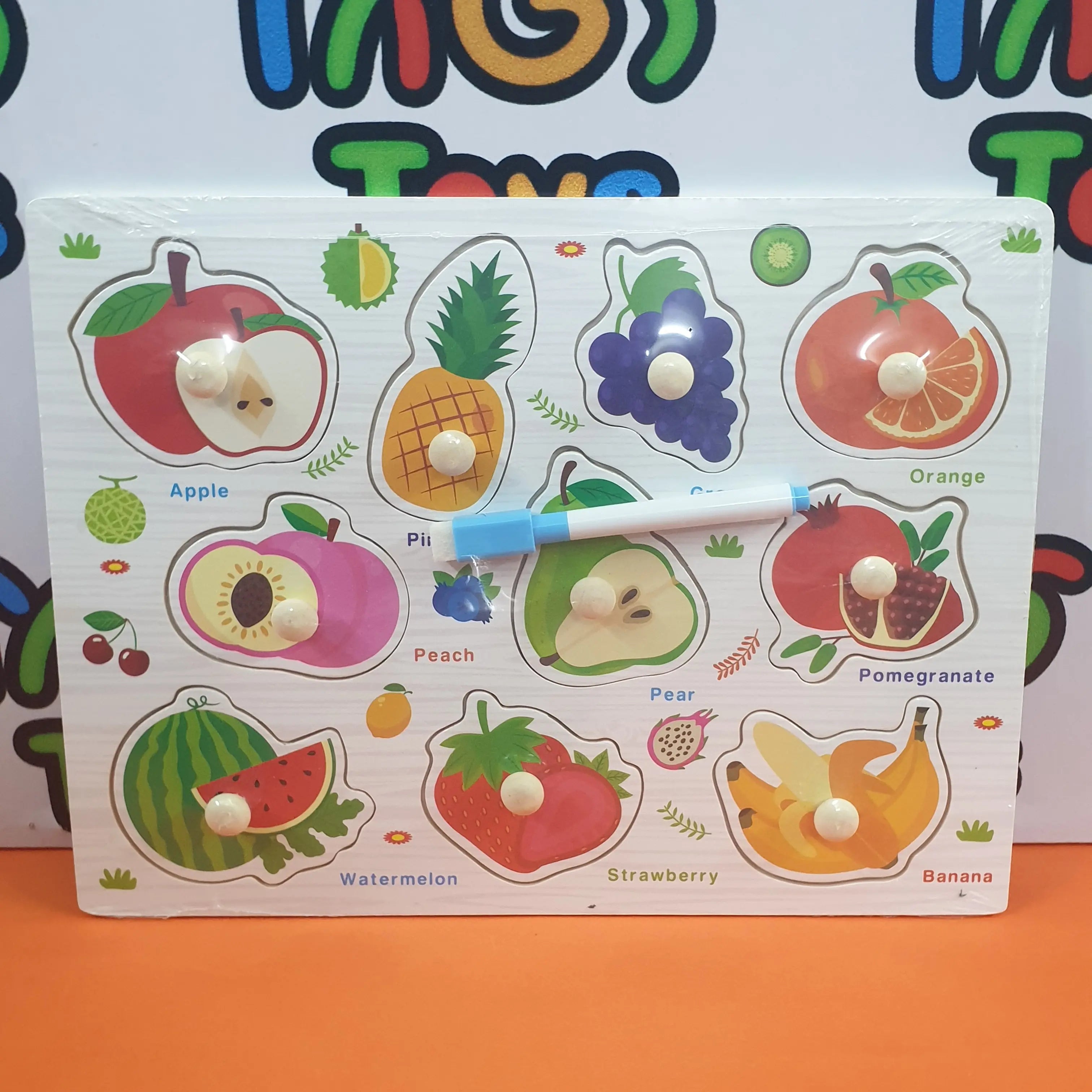 Wooden 2in1 Fruits Knob Sorting & Drawing Board