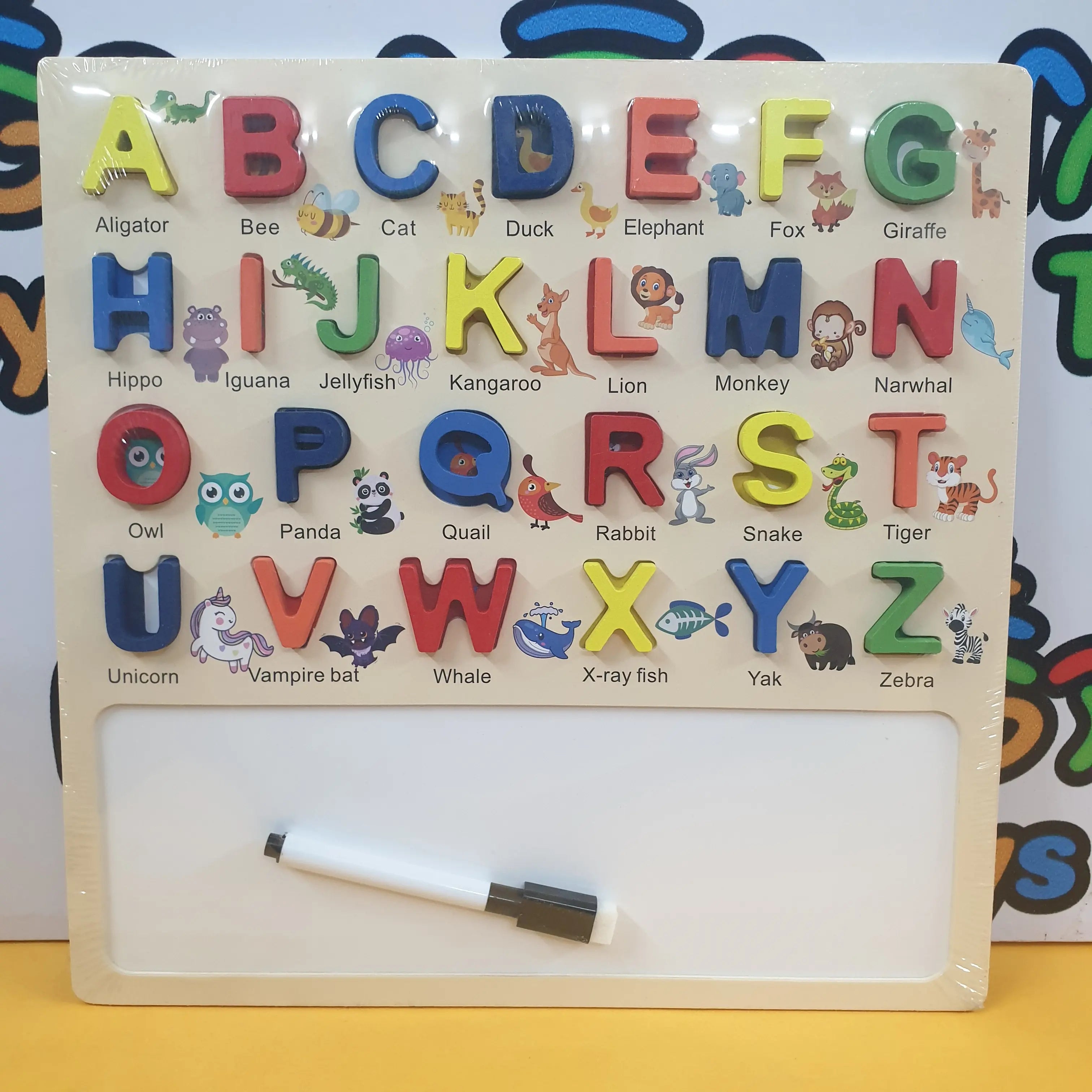 Wooden 3D Alphabets Sorting Board With Writing Board