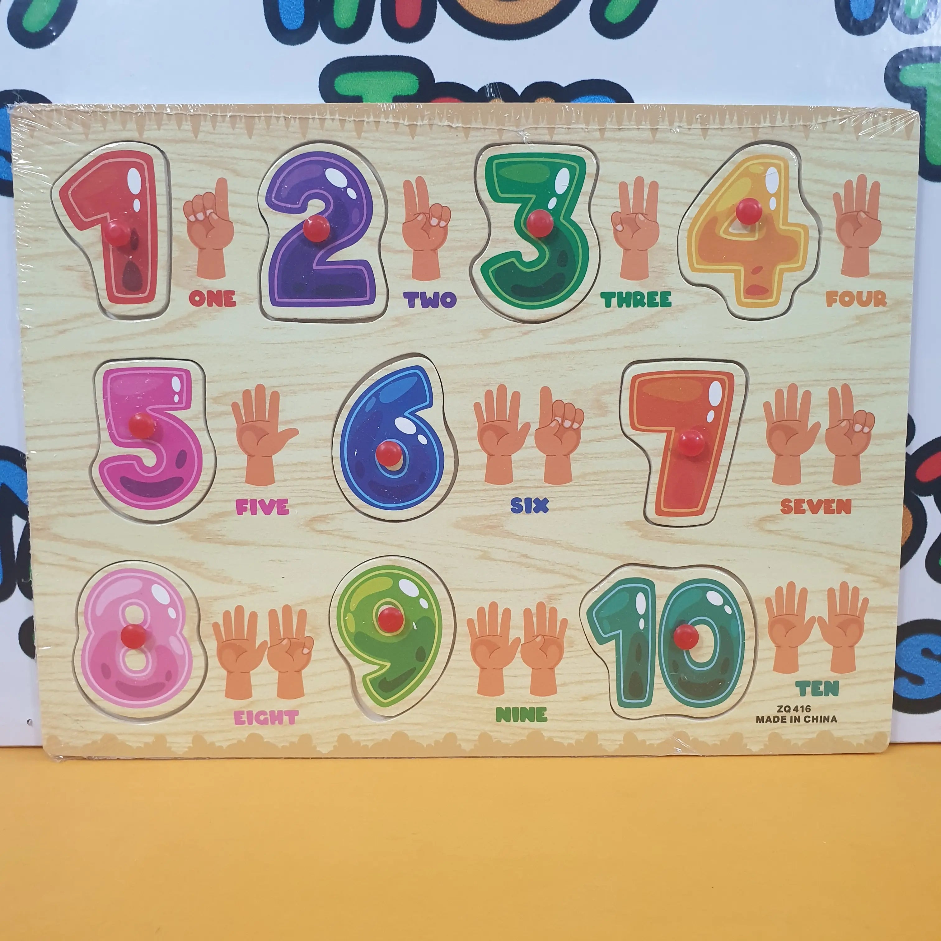 Wooden 1-10 Numbers With Matching Object Peg Puzzle Pin Board