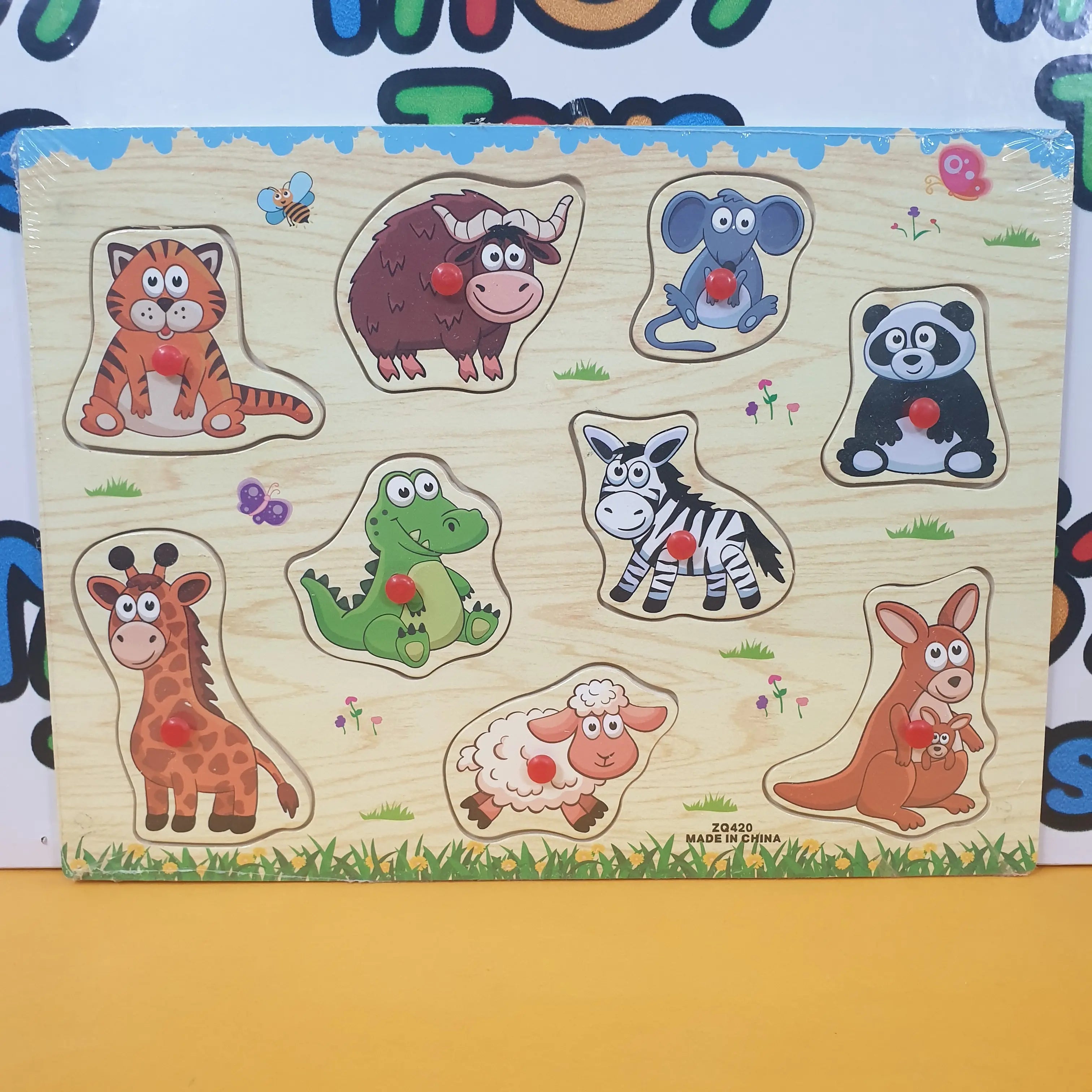 Wooden Wild Animals Peg Puzzle Pin Board