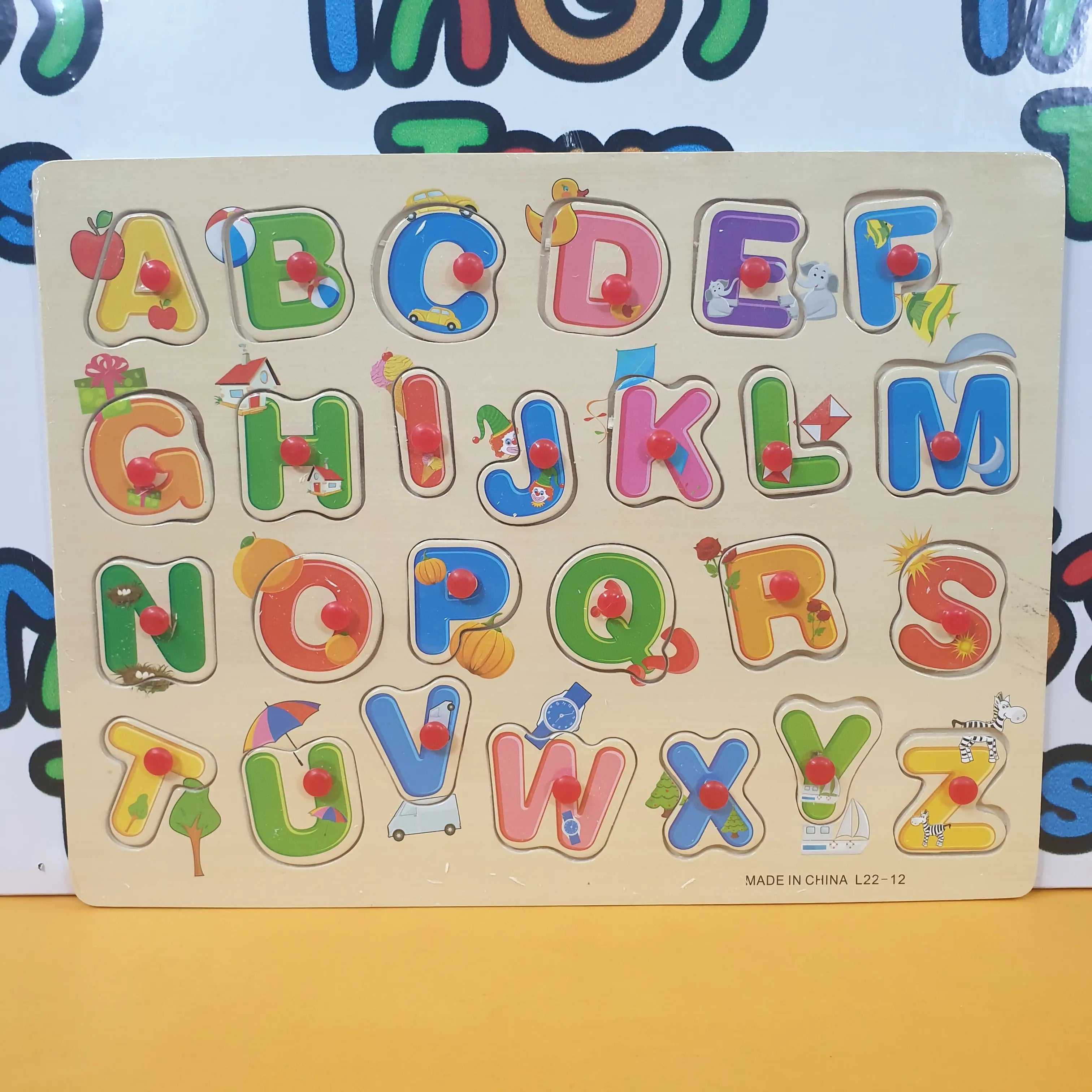 Wooden Capital Alphabet With Matching Object Peg Puzzle Pin Board