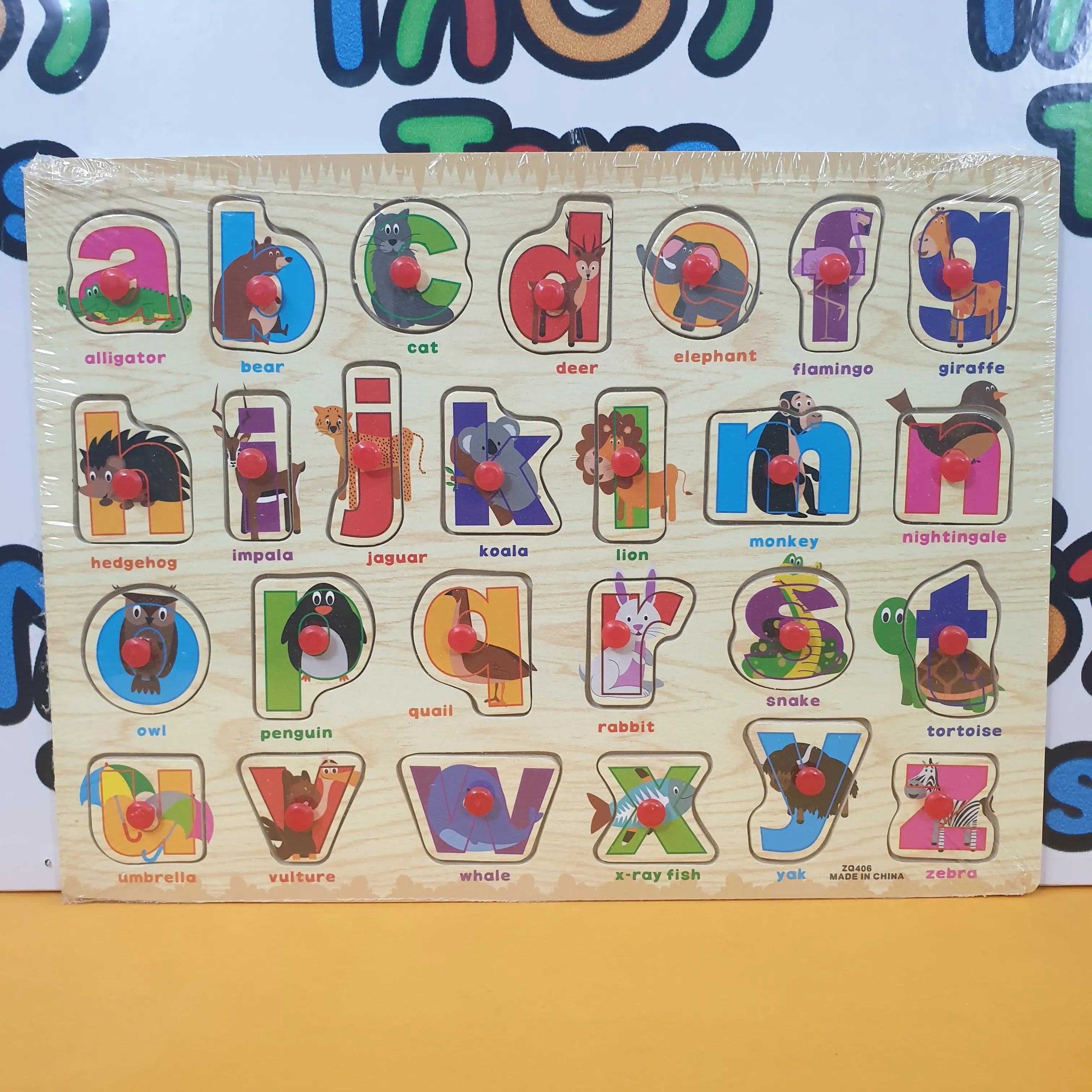 Wooden Small Alphabet With Matching Object Peg Puzzle Pin Board