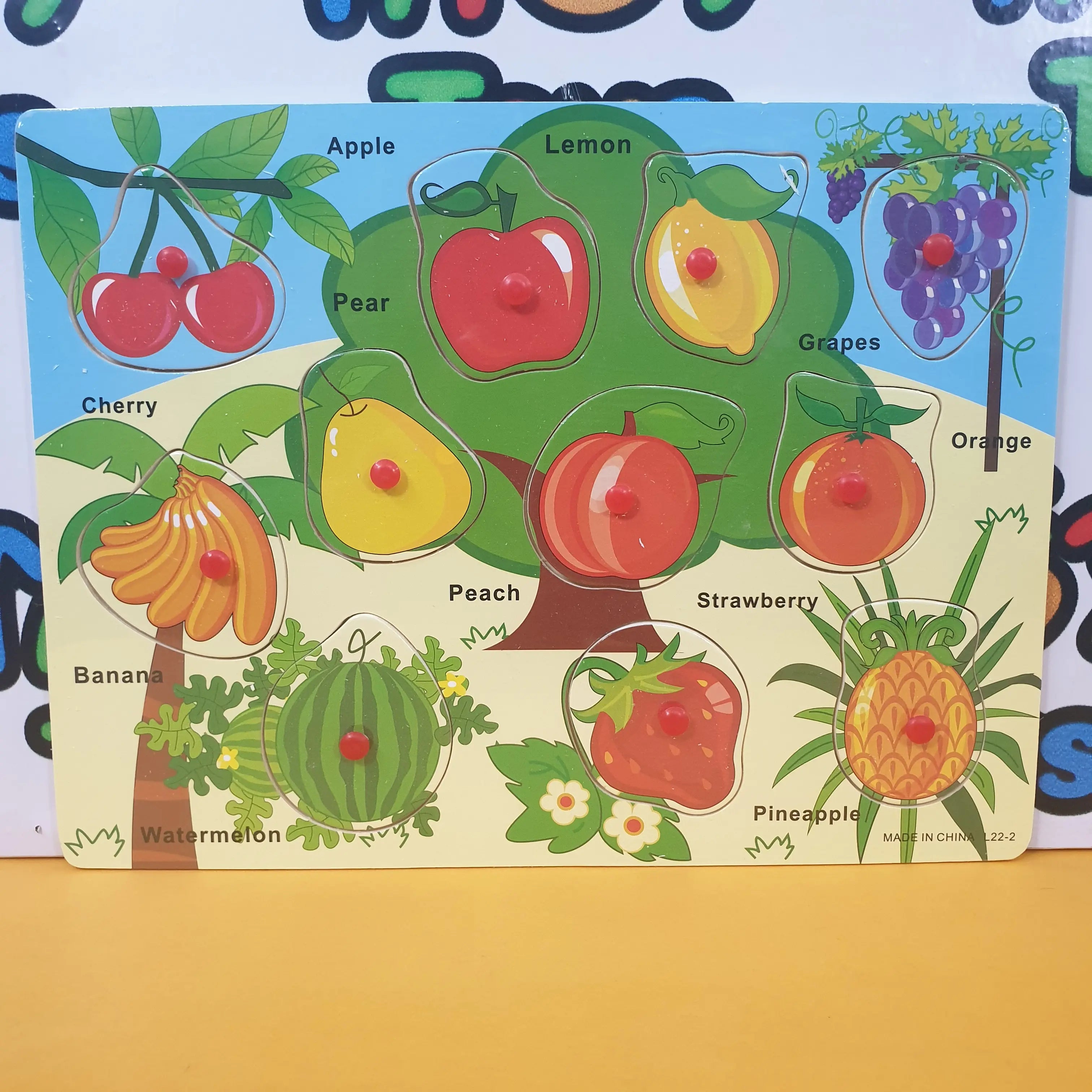 Wooden Fruits With Matching Leaves Peg Puzzle Pin Board