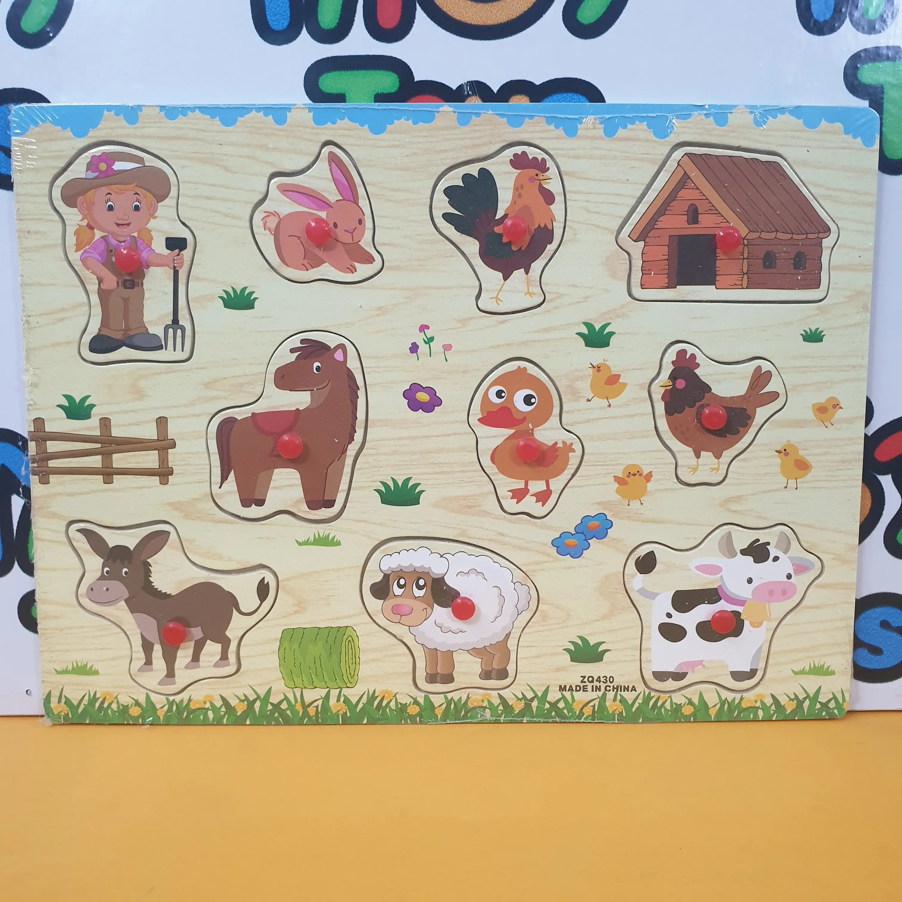 Wooden Farm Animal & House Peg Puzzle Pin Board