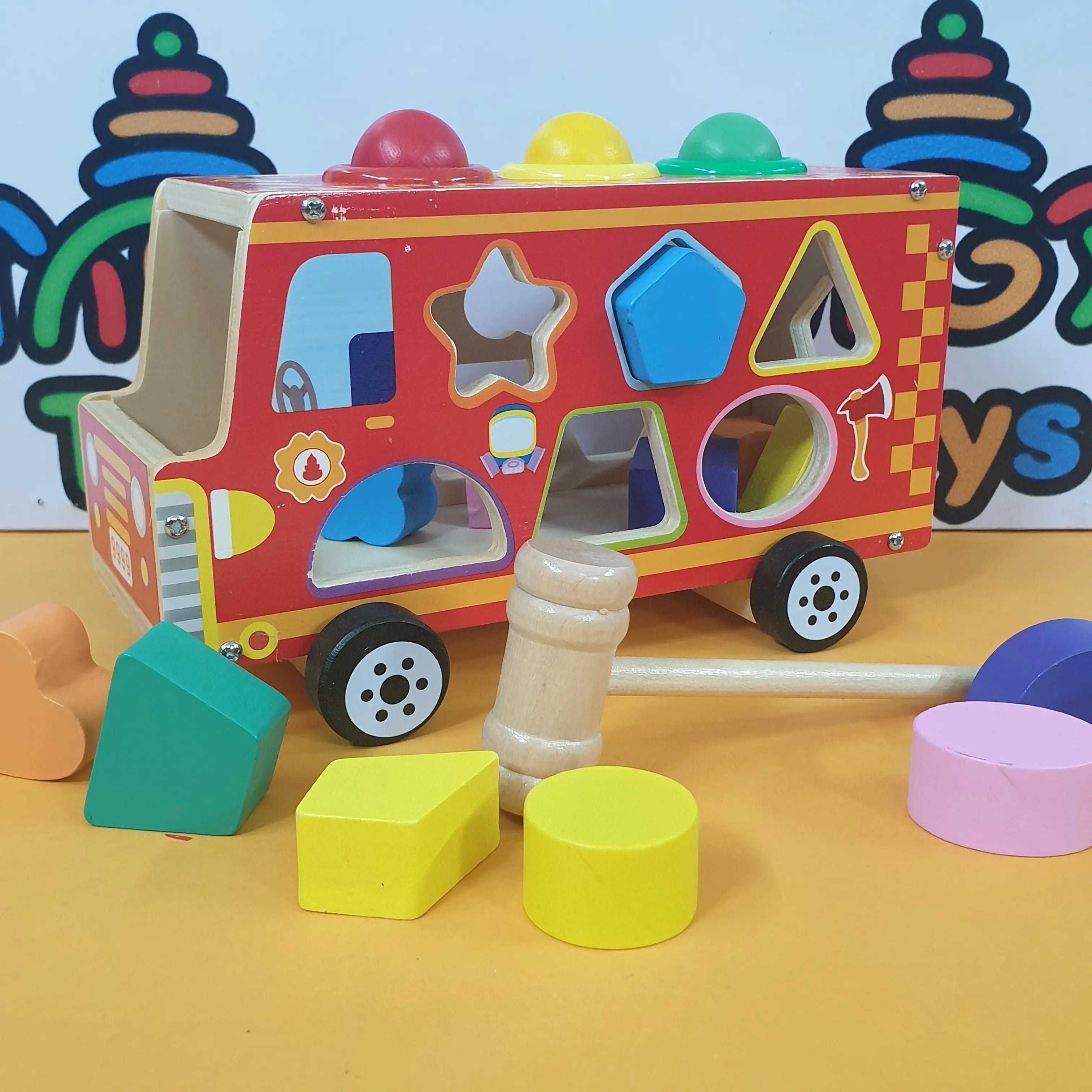 Wooden Knock The Ball With Hammer Multicolor Shapes Sorting Truck Wooden Knock The Ball With Hammer Multicolor Shapes Sorting Truck