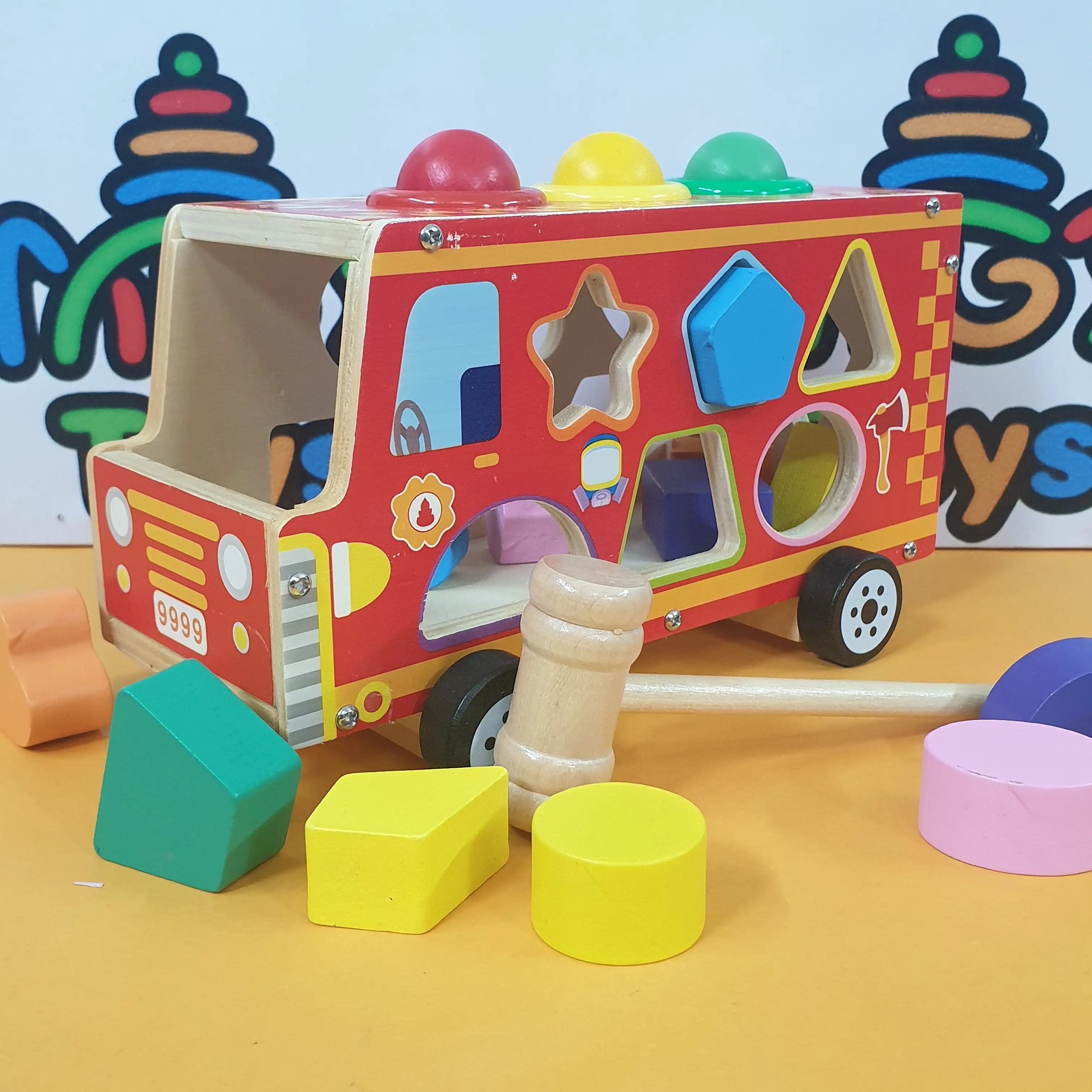 Wooden Multicolor Knock The Ball With Hammer & Shape Sorting Truck