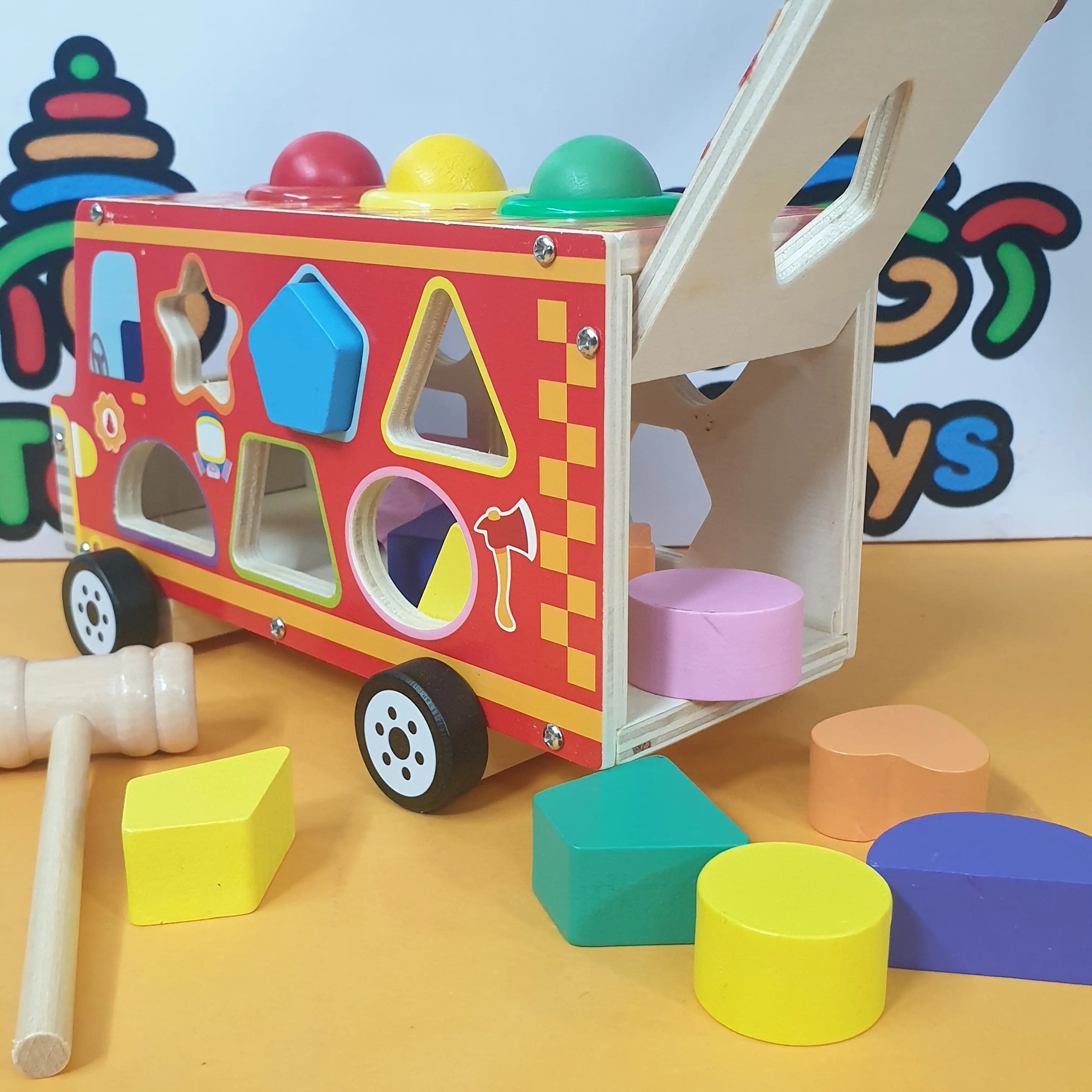 Wooden Multicolor Knock The Ball With Hammer & Shape Sorting Truck