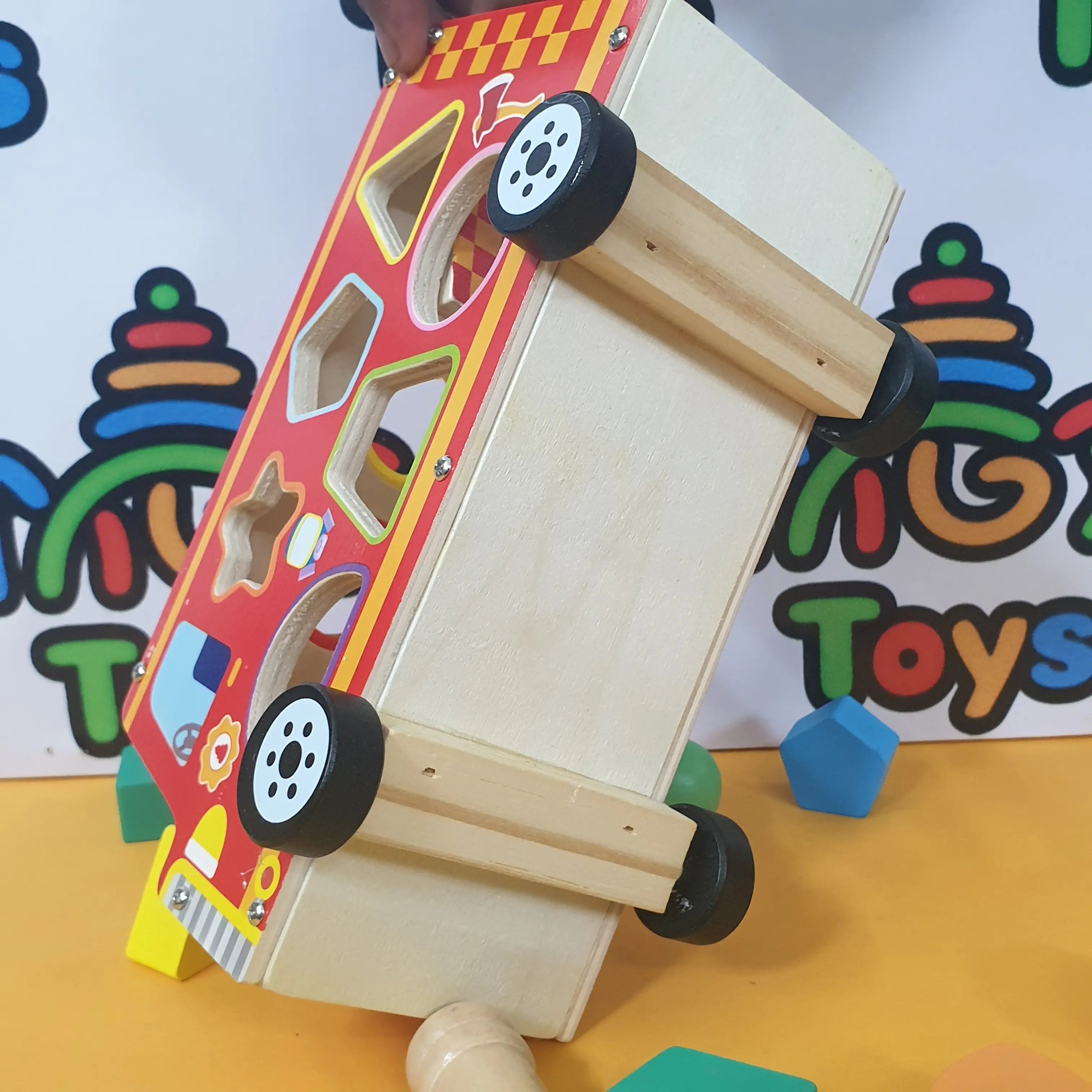 Wooden Knock The Ball With Hammer Multicolor Shapes Sorting Truck Wooden Knock The Ball With Hammer Multicolor Shapes Sorting Truck