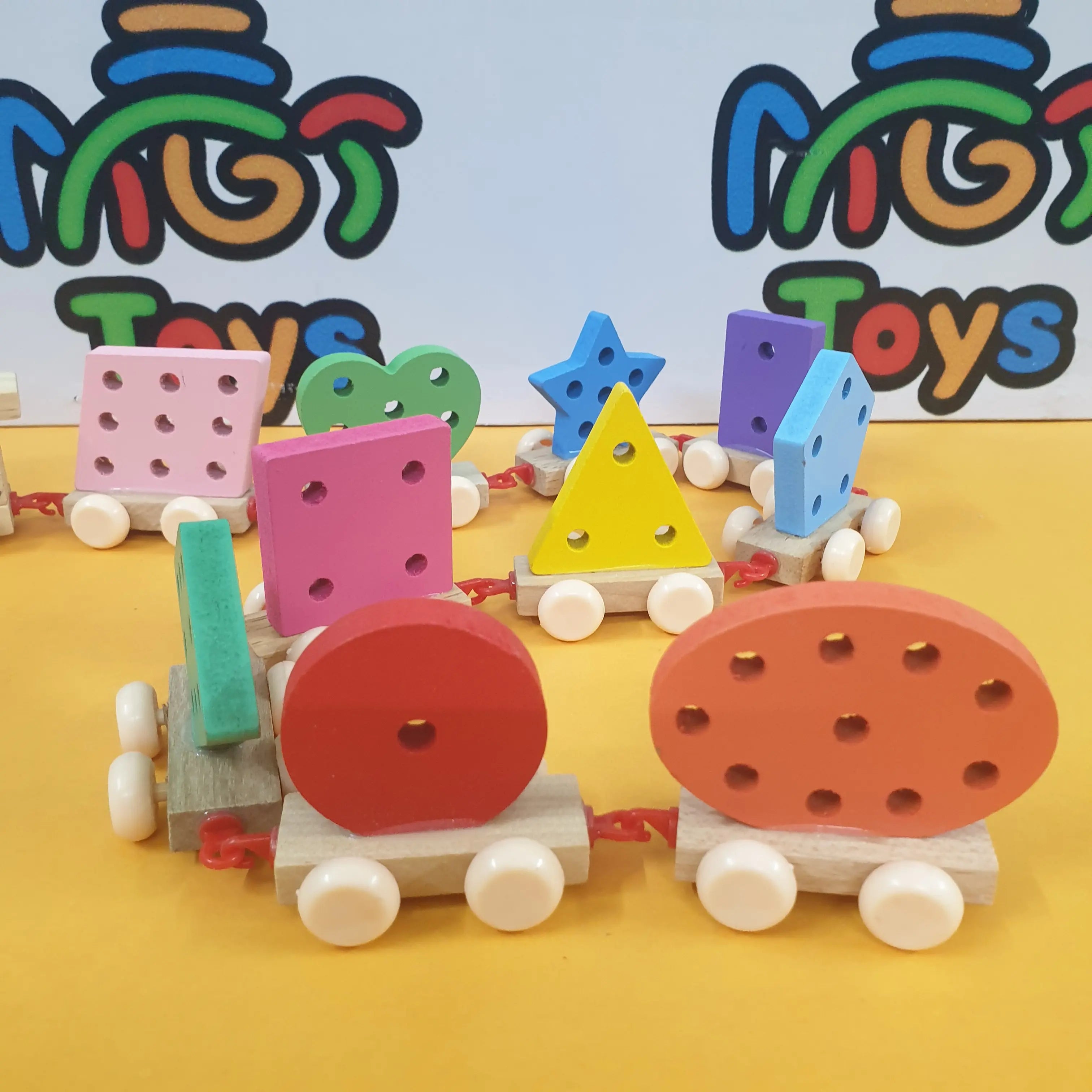 Wooden Multicolor Geometric Shapes Connecting train