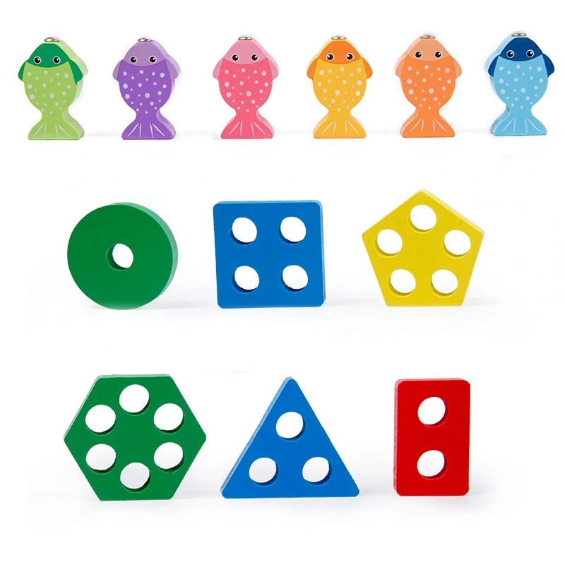 Wooden Montessori 6 Shapes Sorter With Fishing Game