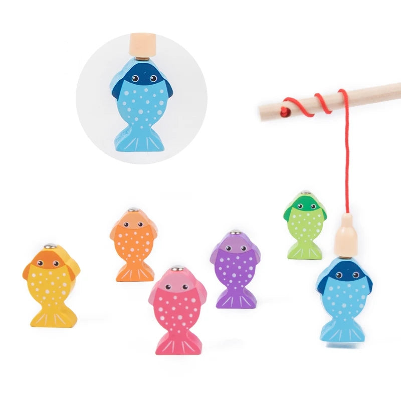 Wooden Montessori 6 Shapes Sorter With Fishing Game