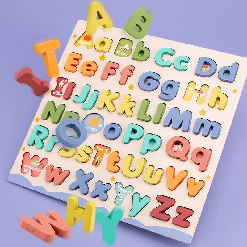 Wooden 3D Multicolor Alphabets Set Sorting Board