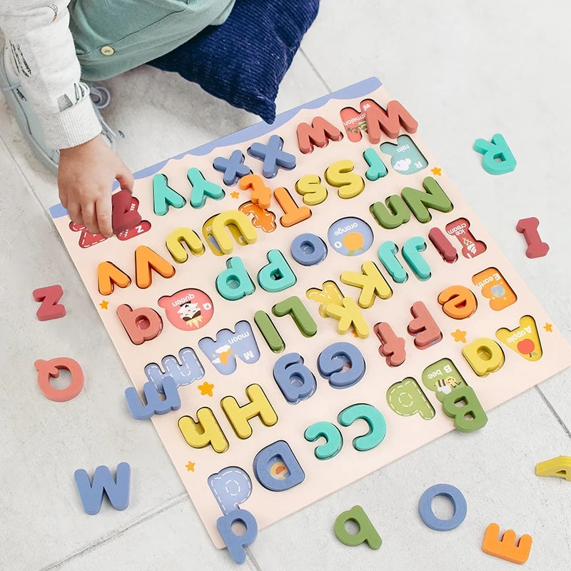 Wooden 3D Multicolor Alphabets Set Sorting Board