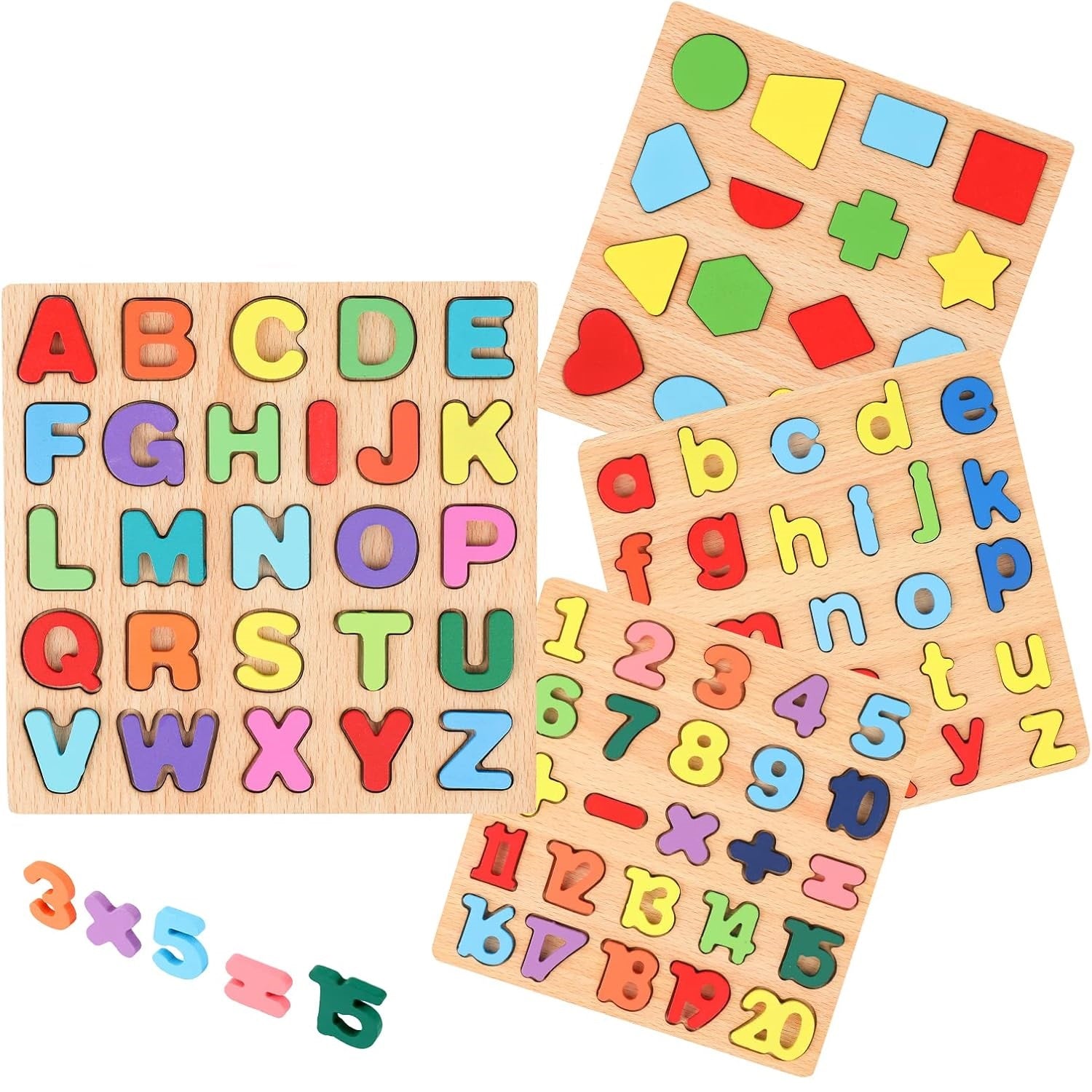 Wooden 3d Colorful Alphabets,Numbers & Shapes Sorting Boards