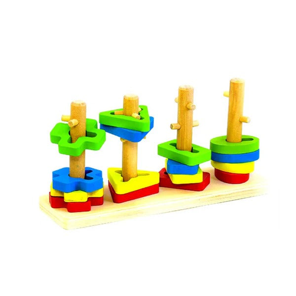 Wooden Four Set Of Geometric Shapes Sorting Columns