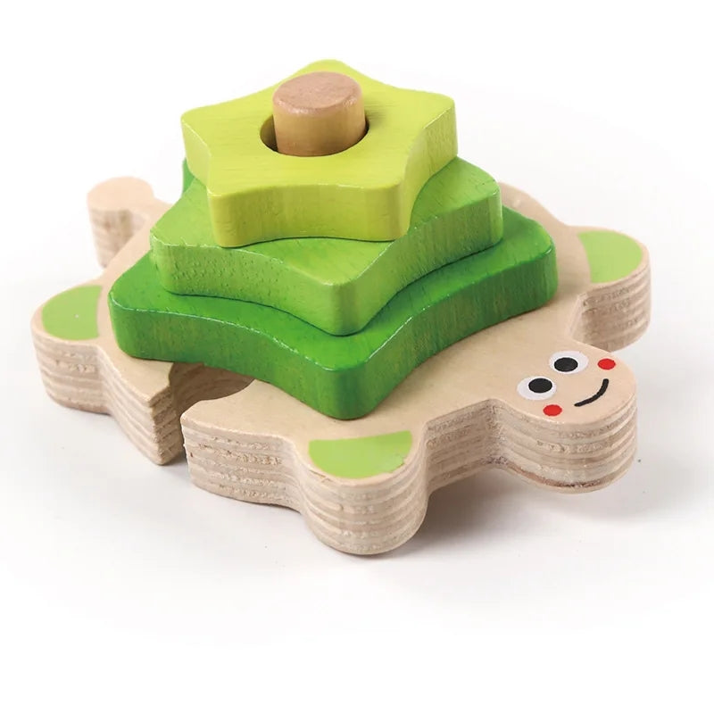 Wooden Turtle Pillar Geometric Shapes Sorting Montessori Set