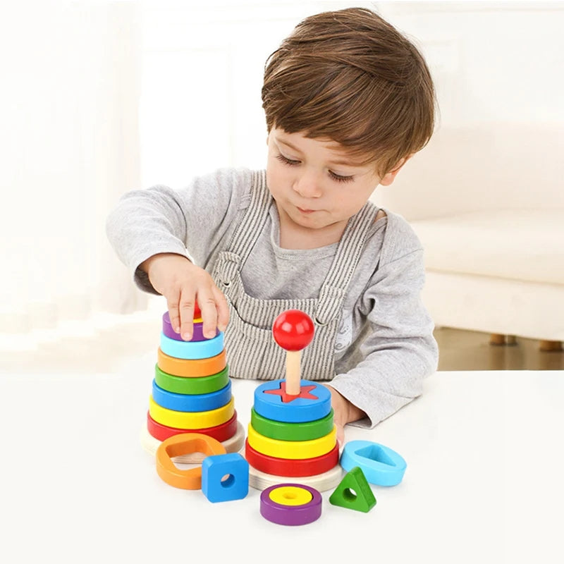 Wooden Montessori Cognitive Shape Matching Stacking Tower