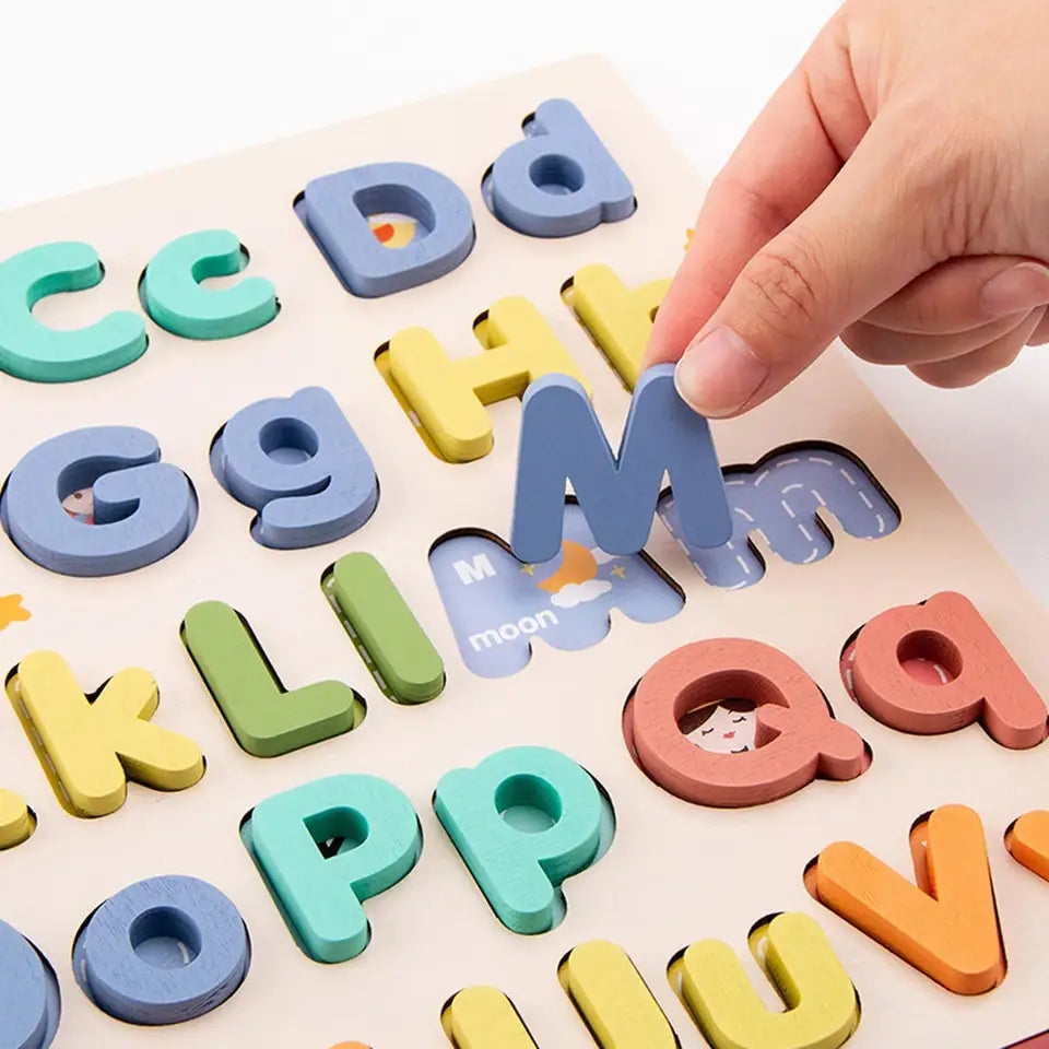 Wooden 3D Multicolor Alphabets Set Sorting Board