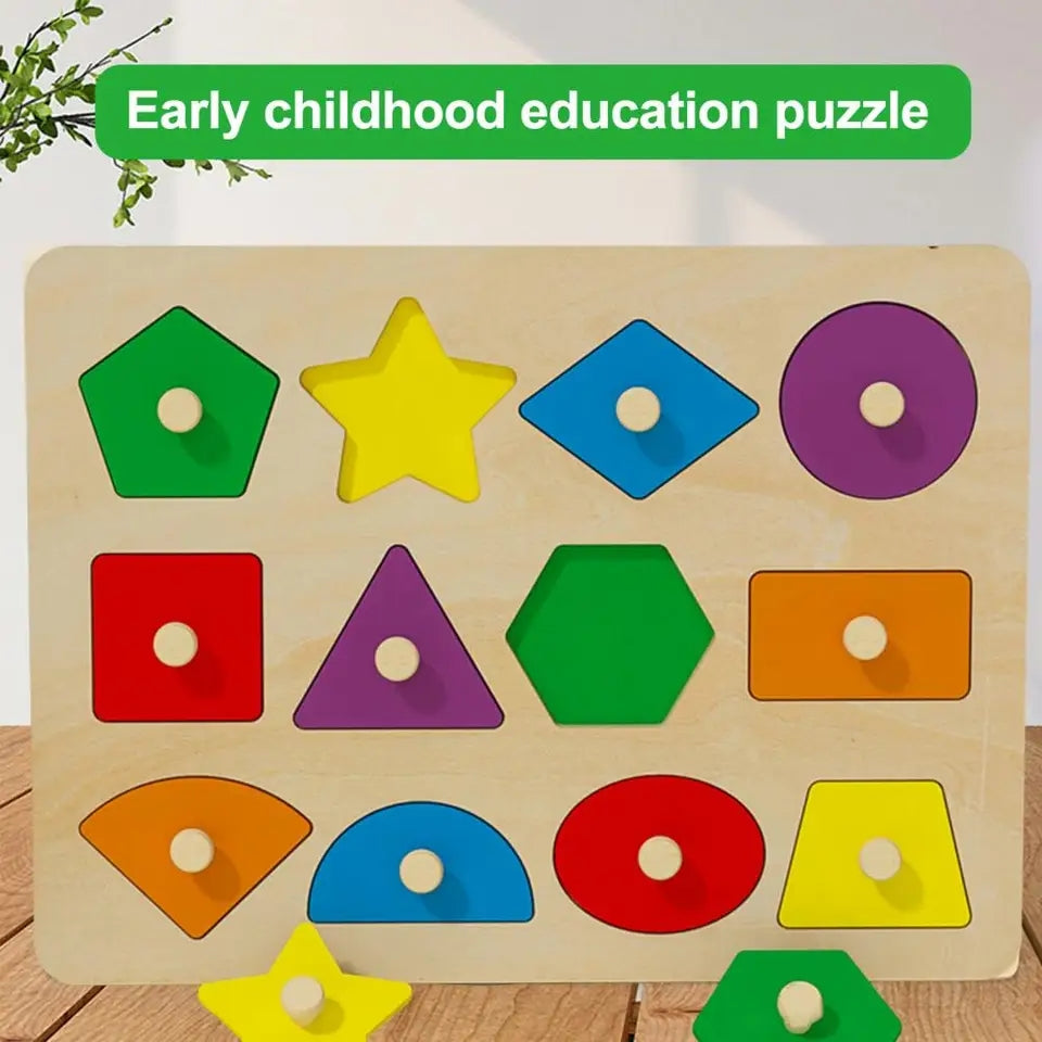 Wooden 12 Geometric Shapes Sorting Knob Prescooling Board – MGT Toys