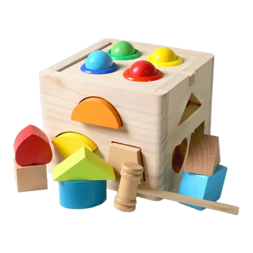 Wooden Intelligence Shapes Sorting Box With Hammer Pounding