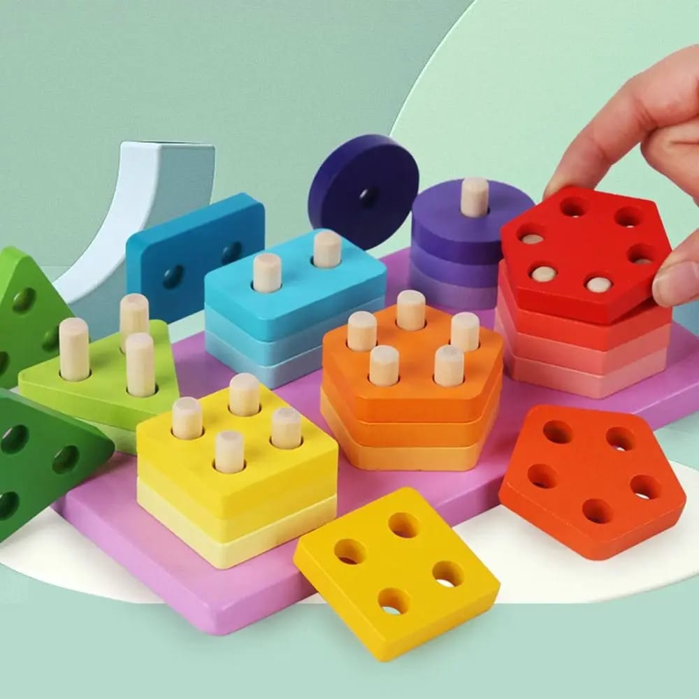 Wooden Geometric Montessori Shapes Sorter Set Of 6